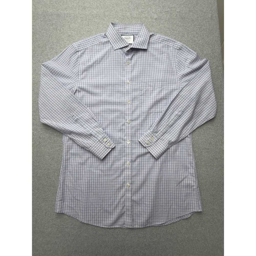 Charles Tyrwhitt Dress Shirt Mens 17 34/35 Blue Check Extra Slim Fit Non Iron